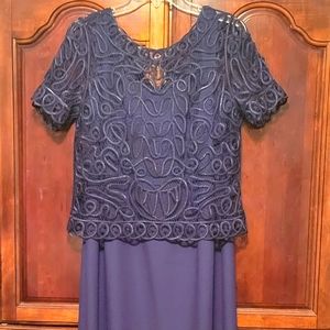 Patra Mother of the Bride Evening Formal Navy Dress with Lace Top sz 14